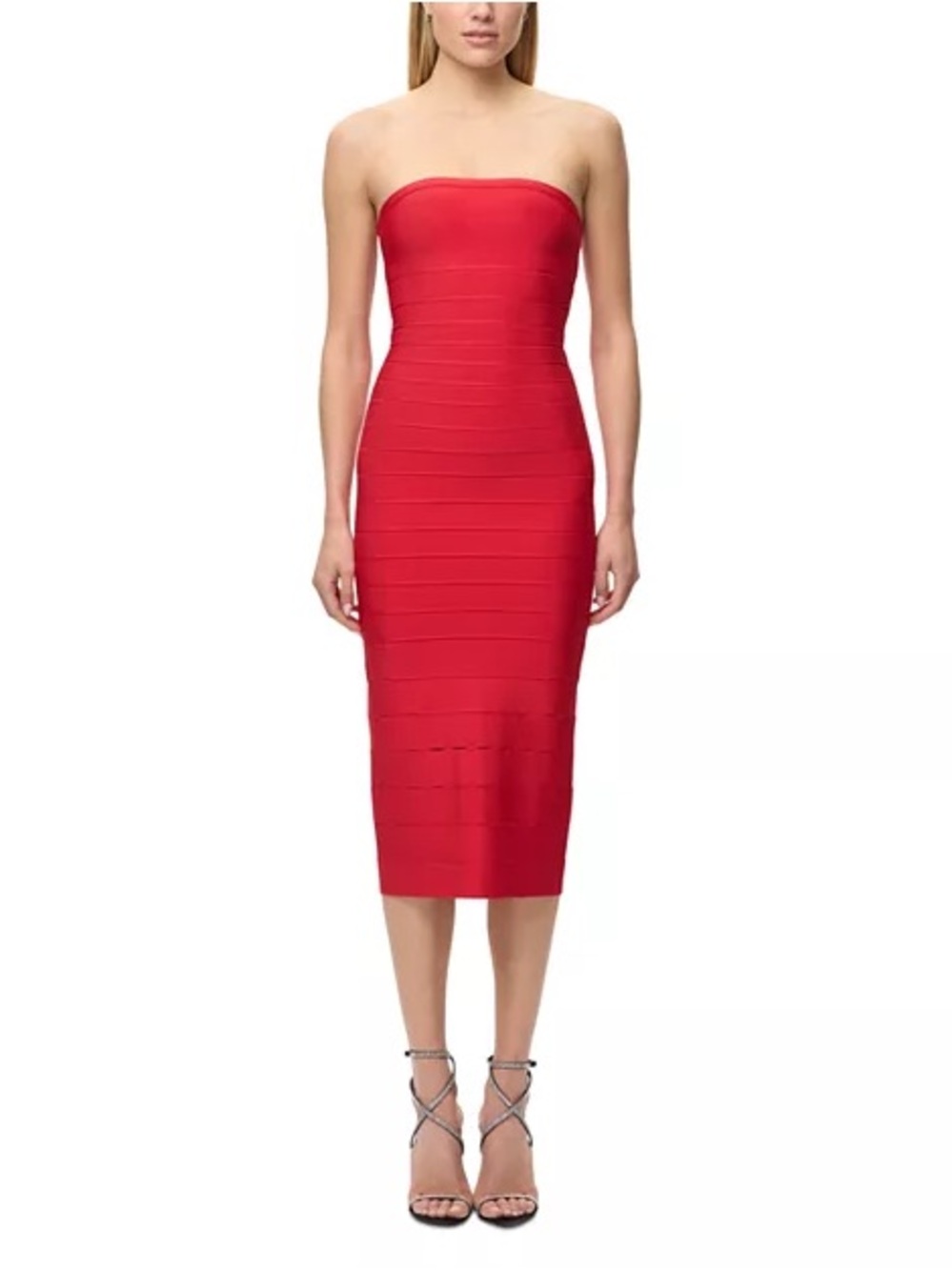 The ICONIC Bebe Midi Bandage Dress Strapless Red XS